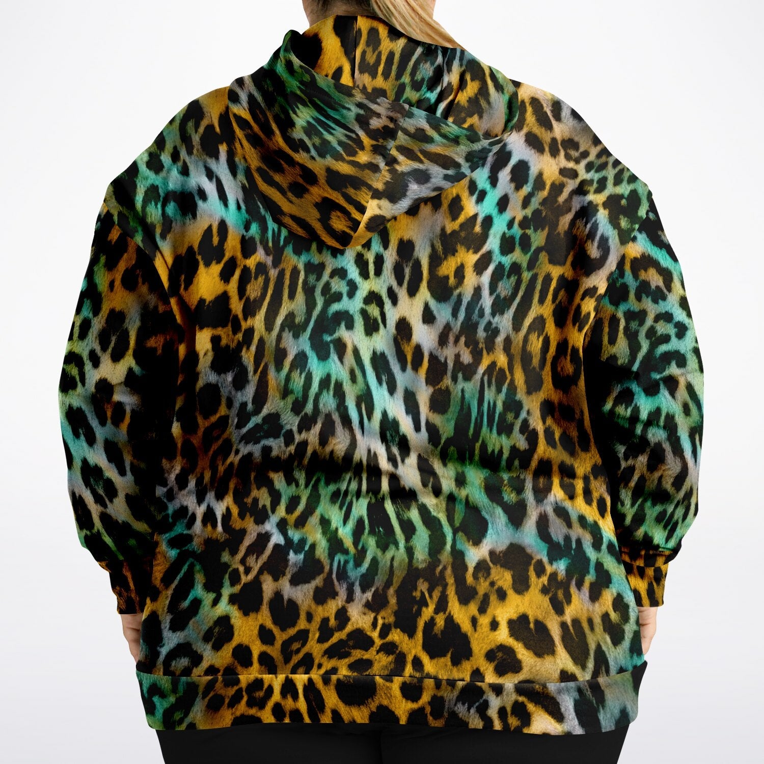 Plus-size Hoodie in Yellow & Blue Abstract Leopard Print | Camo Colors