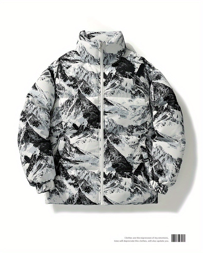 Men's Camo Hooded Puffer Jacket with Zip-Up Front Camo Colors