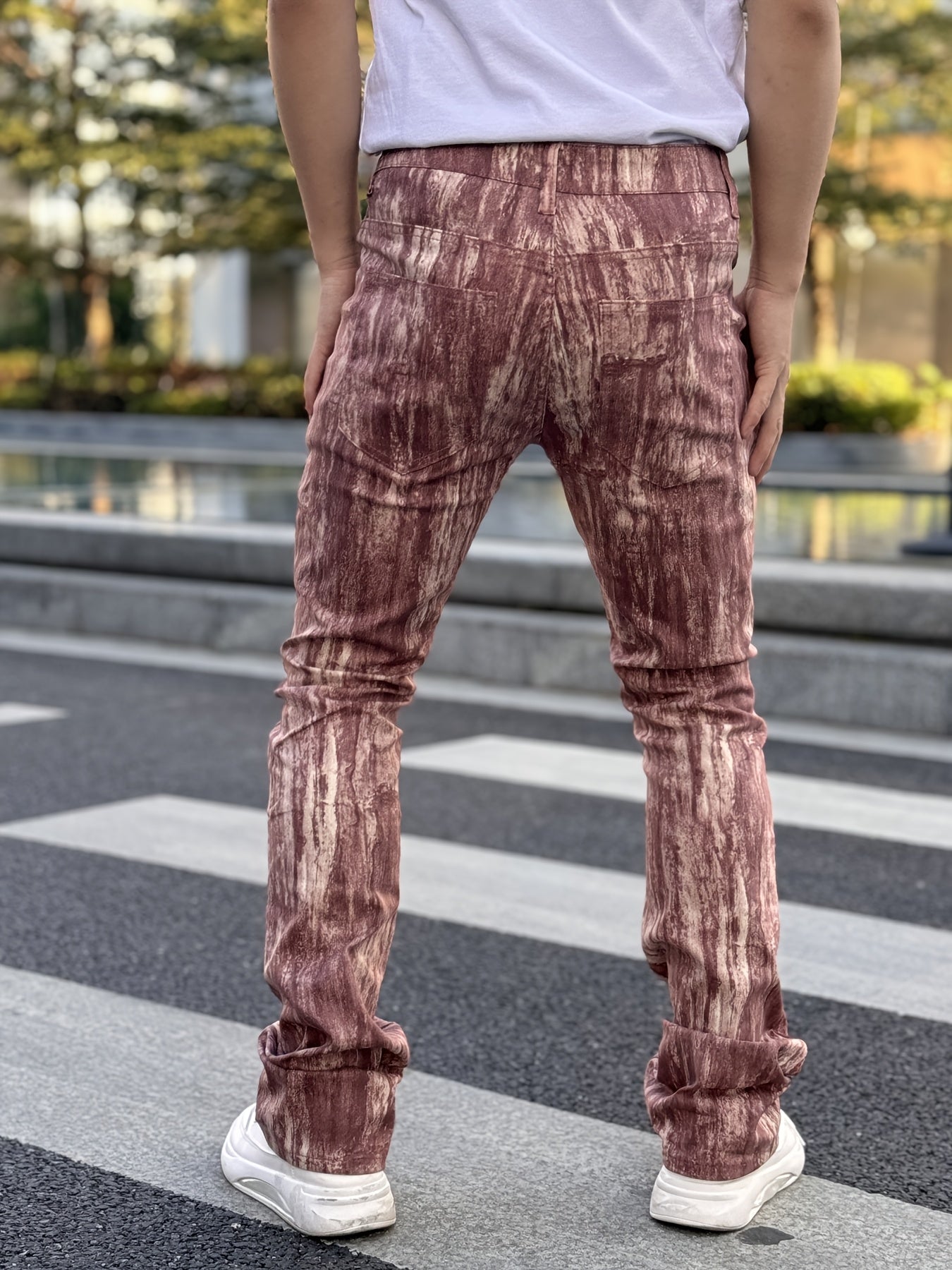 Men's Stretch Denim Flared Pants with 3D Digital Print Camo Colors