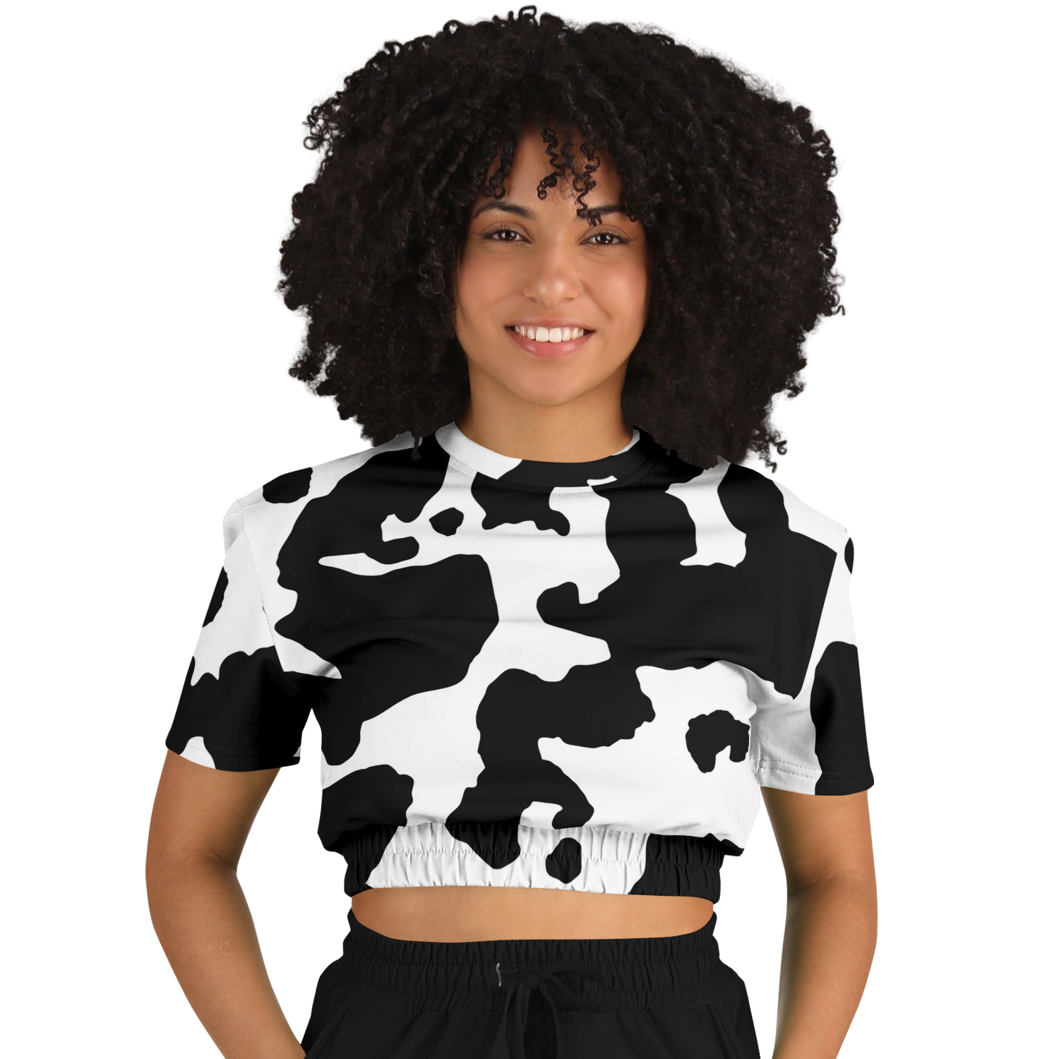 Camo Crop Top Sweatshirt | Black & White Cow Camo Colors