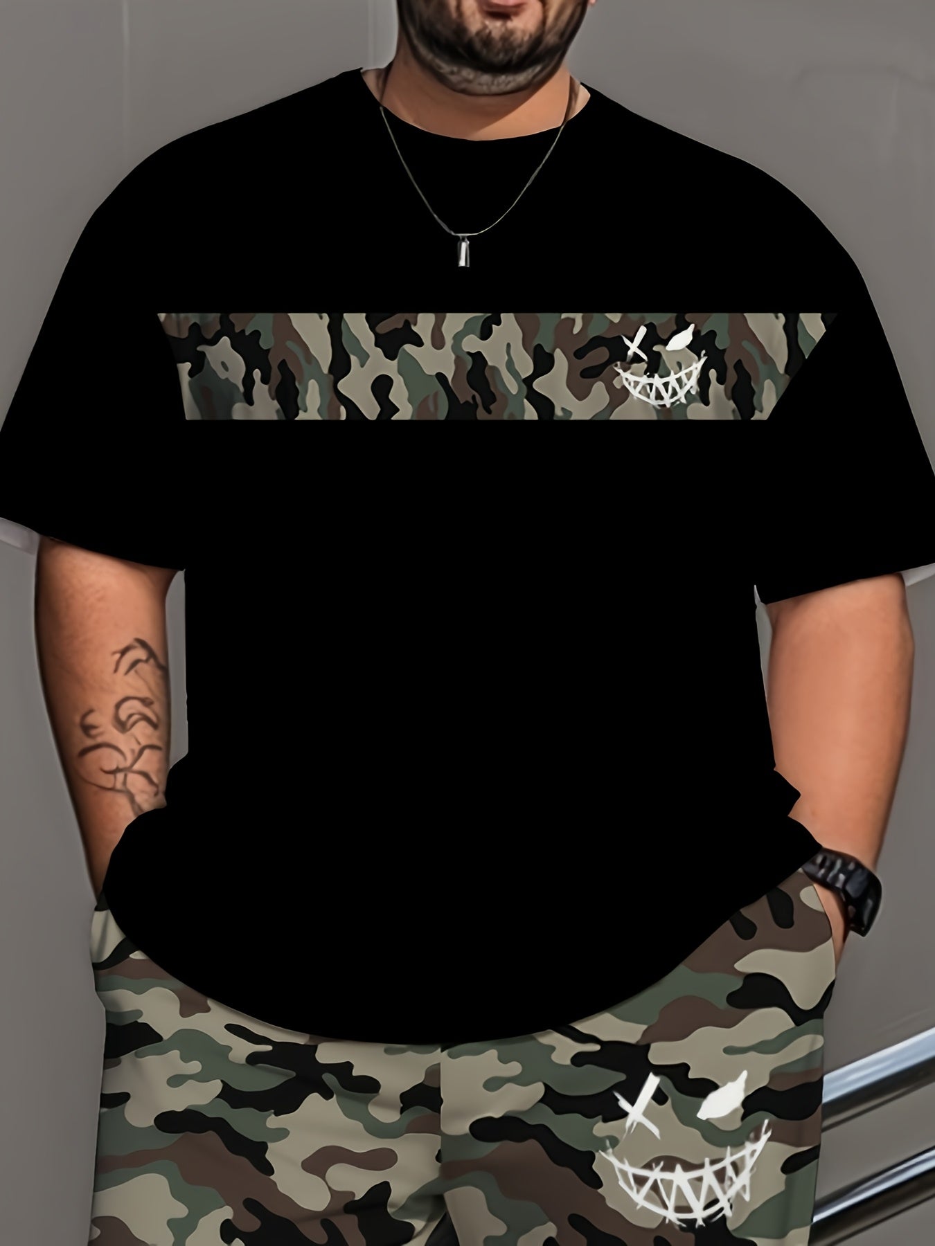 Plus-Size Camouflage Short-Sleeve & Long Pants Set | Camo Colors