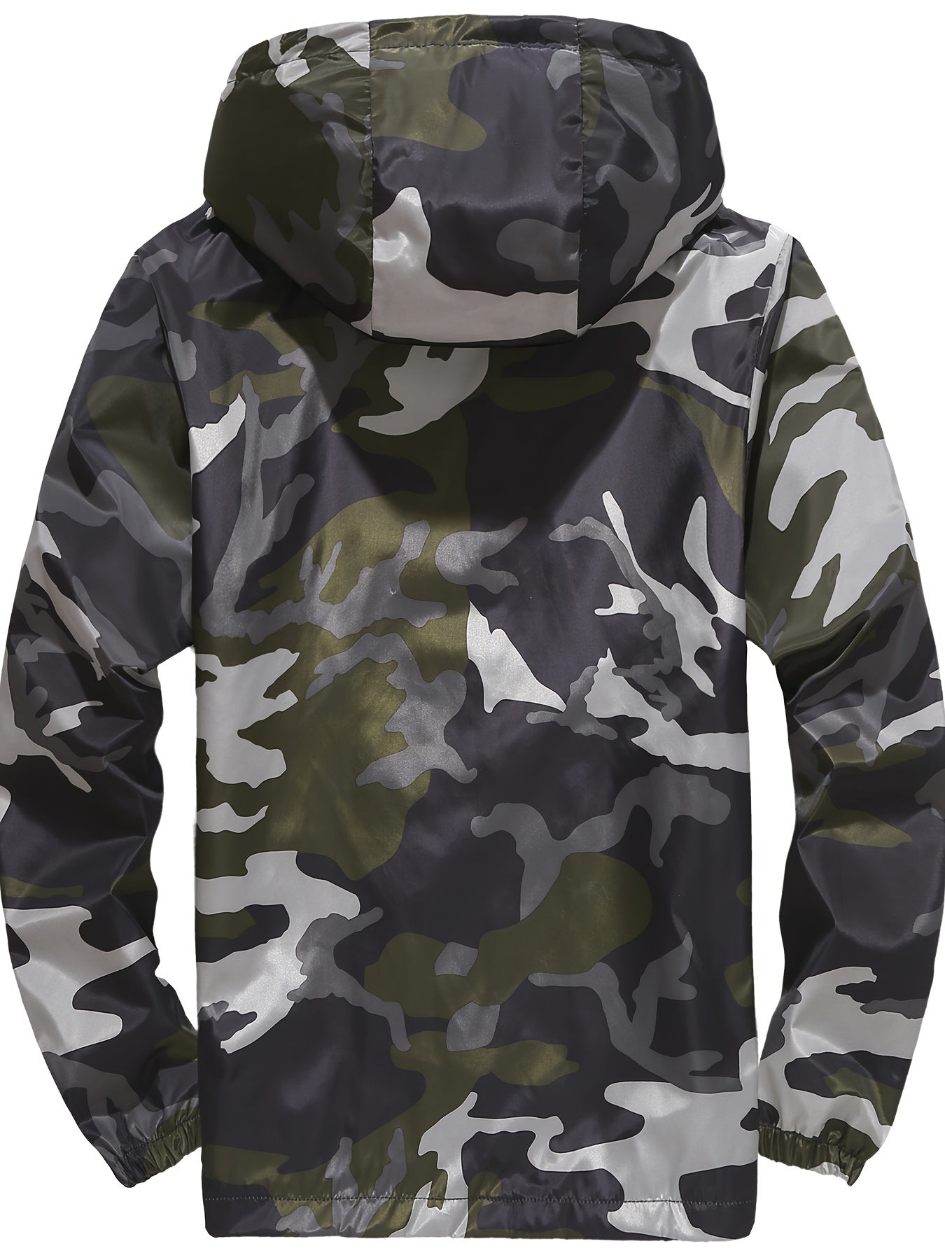 Men's Grey Hooded Zip Up Camouflage Lightweight Jacket Camo Colors