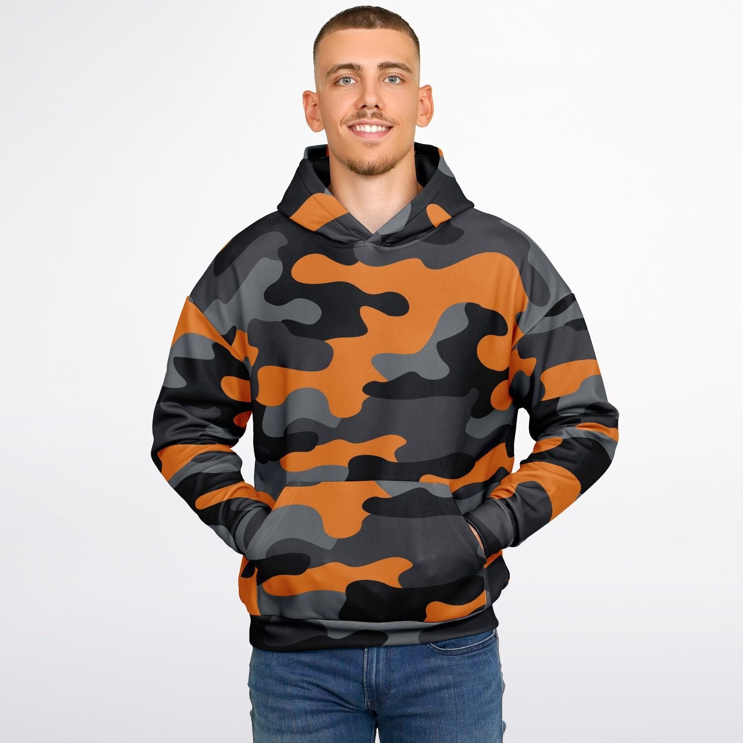 Oversized Camo Hoodie | Orange, Gray and Black | Camo Colors