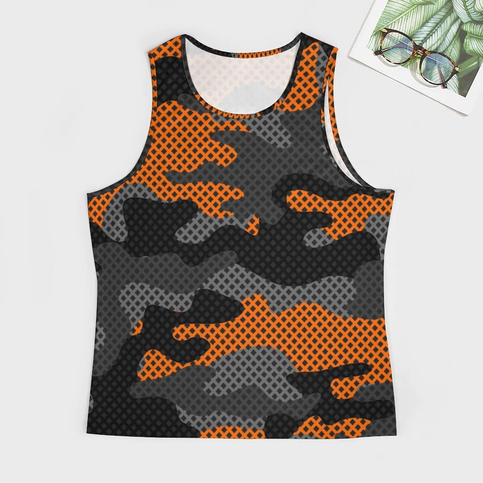 Camo Tank Top | Black & Orange Pixel Camouflage Camo Colors