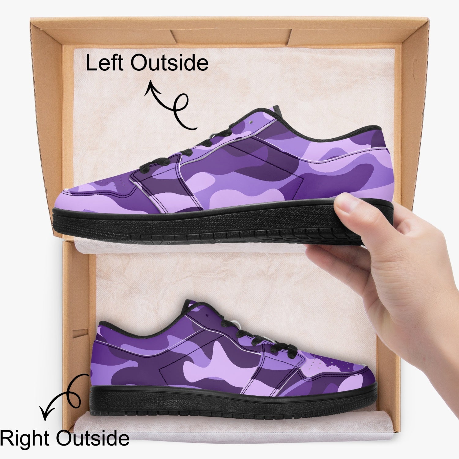 Camo Sneakers | Purple Blue Low-Top Leather Camouflage Shoes Camo Colors