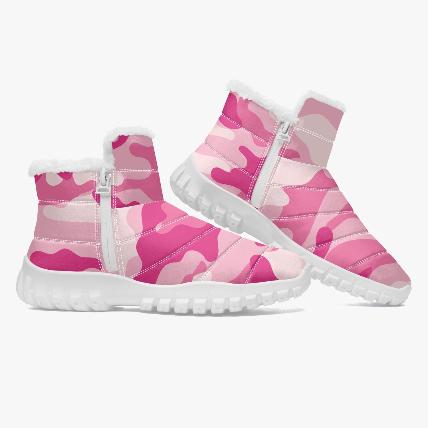 Camo Boots | Cotton-pad Fur Zipper Up | Lavender Pink Camo Colors