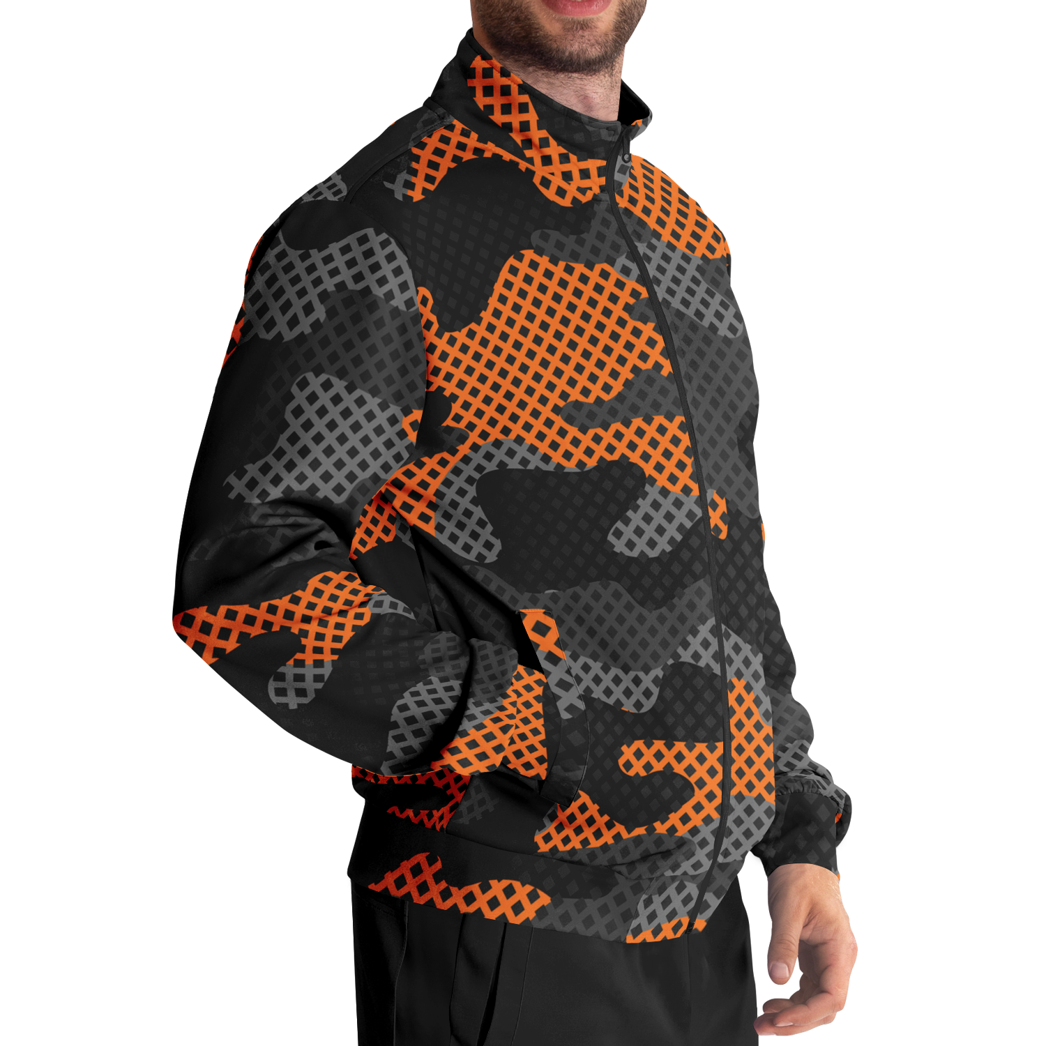Camo Track Jacket | Orange & Black Pixel Camouflage Camo Colors