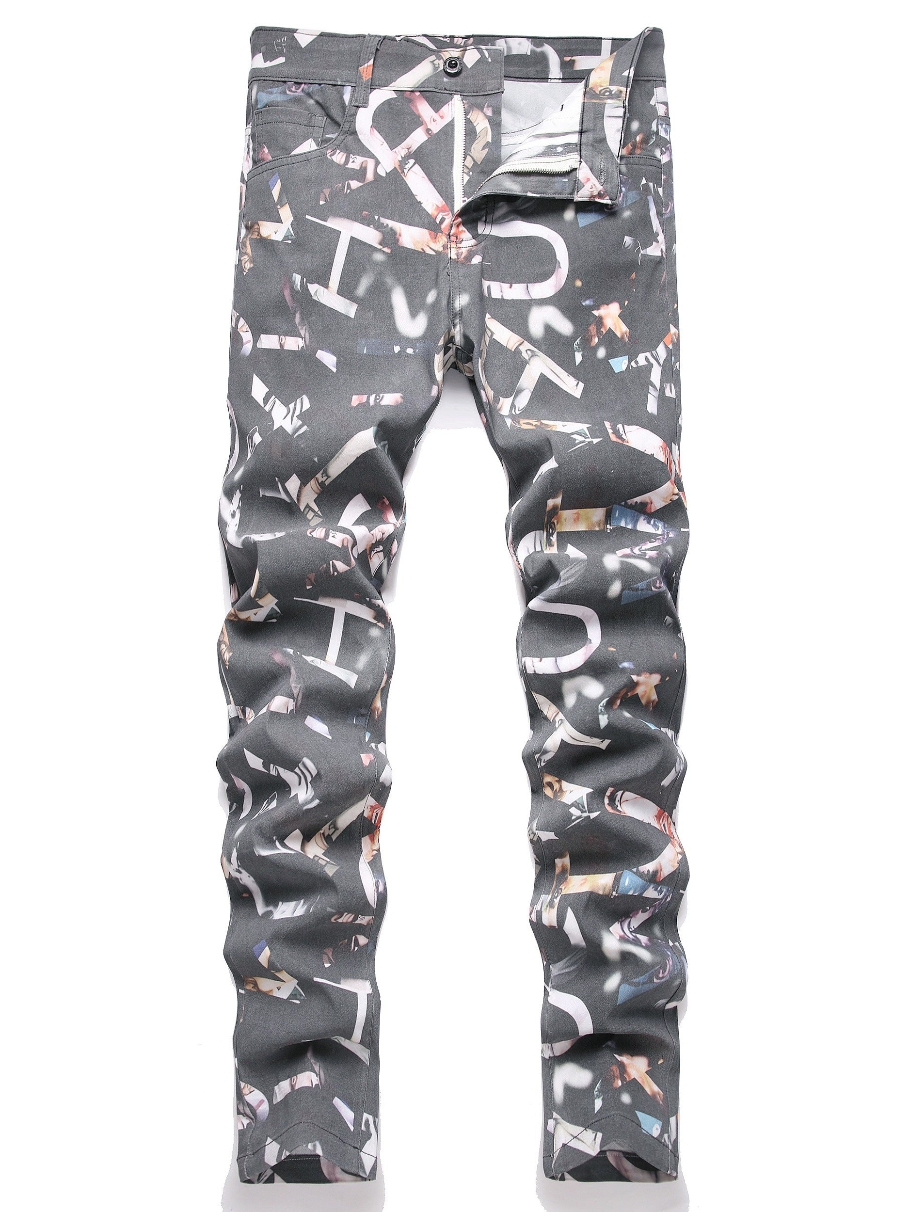 Stretch Skinny Faux Denim for Men: Printed, Ripped, Straight Leg Biker Camo Colors