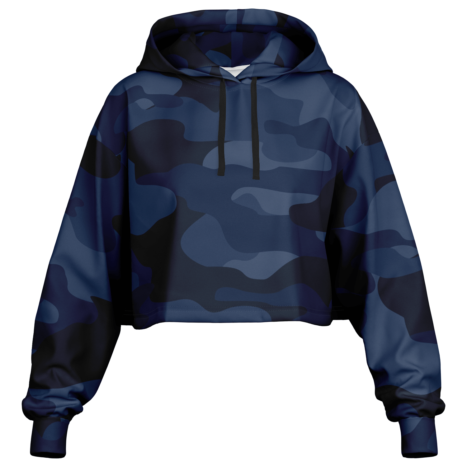 Cropped Hoodie For Women | Deep Blue Camouflage Camo Colors