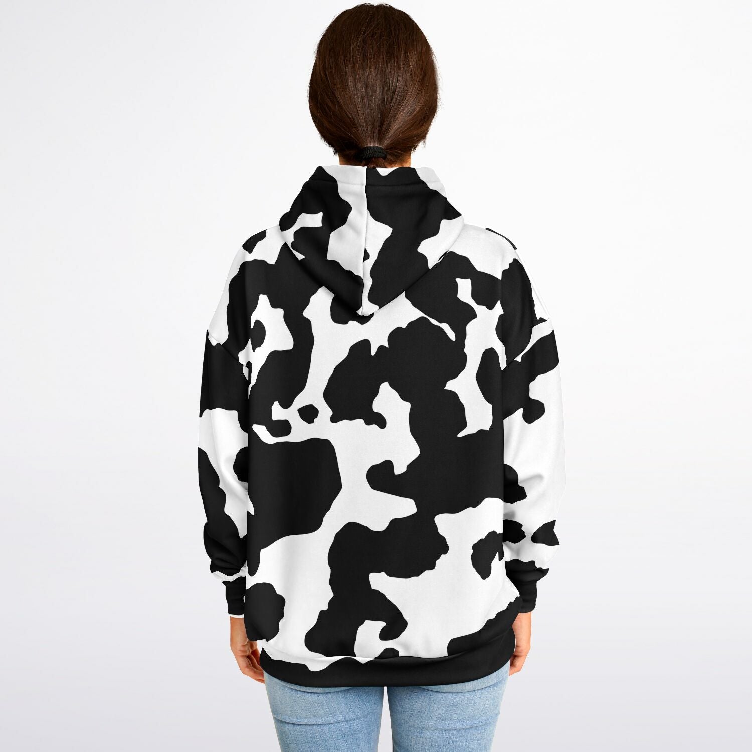 Oversized Hoodie in Black and White Cow Print | Camo Colors