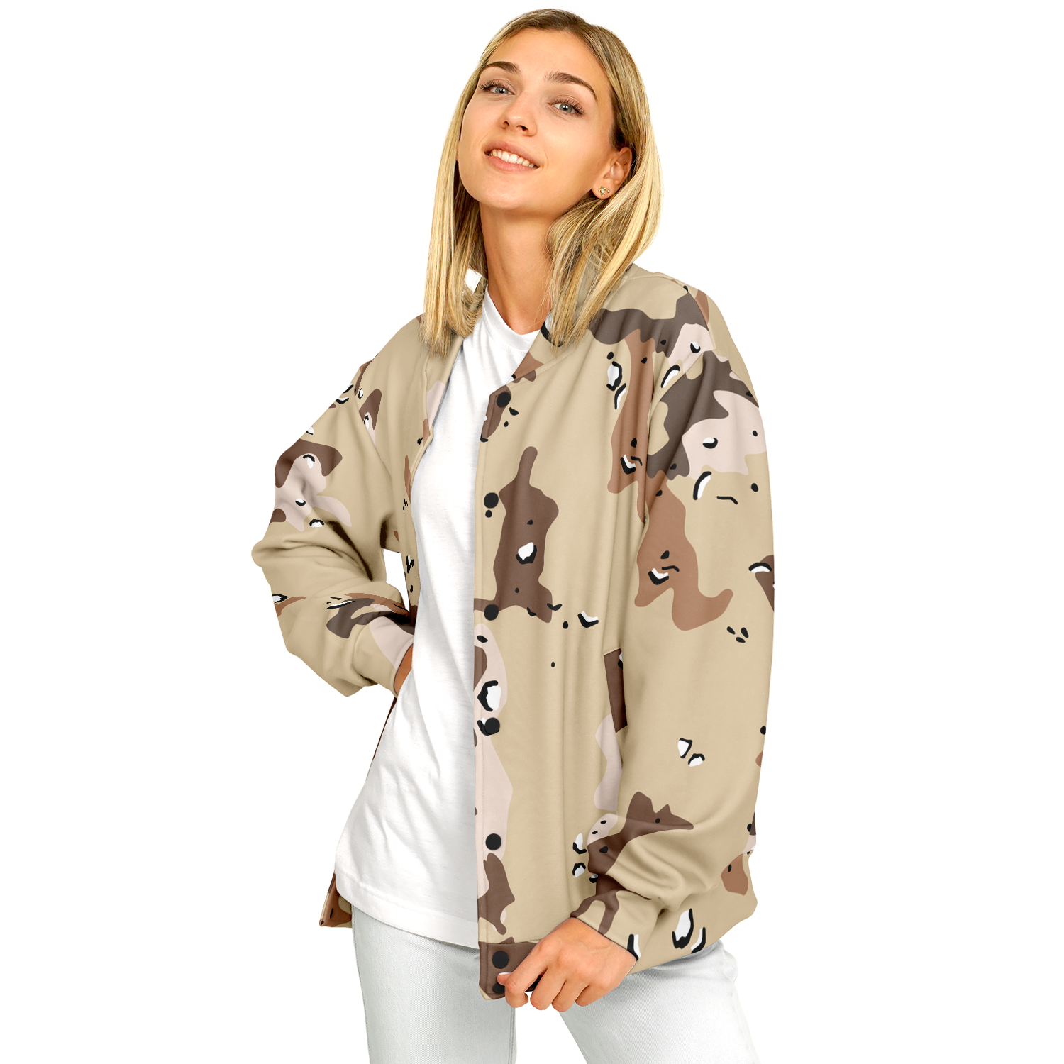 Brown Baseball Jacket in Marines Military Camo Print Camo Colors