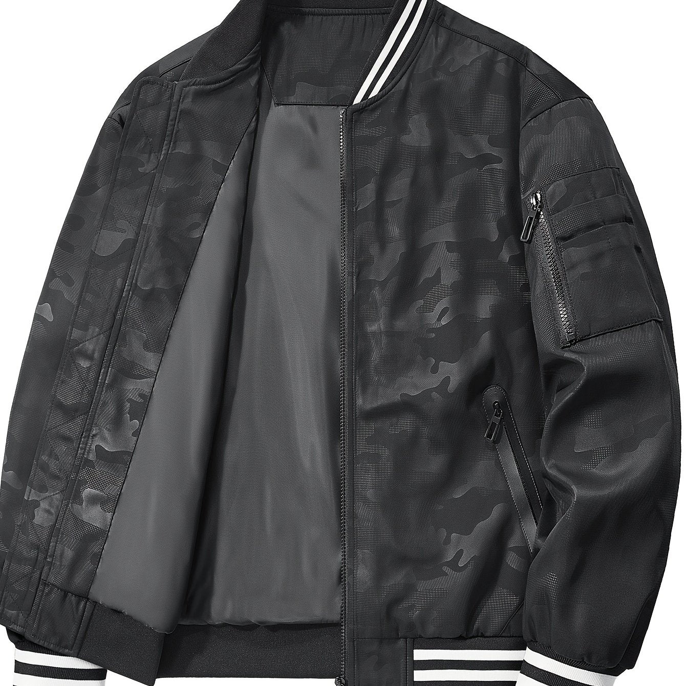 Black Varsity Jacket | Men's Camo Pattern With Long Sleeves Camo Colors