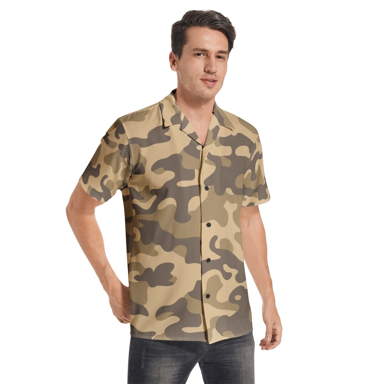 Cotton Camo Shirt For Men | Khaki Short-Sleeve Camo Colors