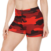 Women's Camo Shorts | Tight Fit | Scarlet Red & Black style Camo Colors