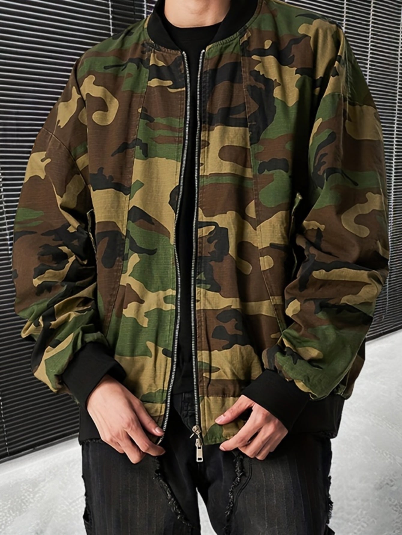 Casual Camo Print Bomber Jacket for Women, Zip-Up Outerwear Camo Colors