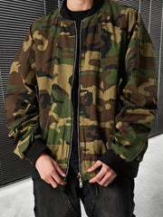Casual Camo Print Bomber Jacket for Women, Zip-Up Outerwear Camo Colors