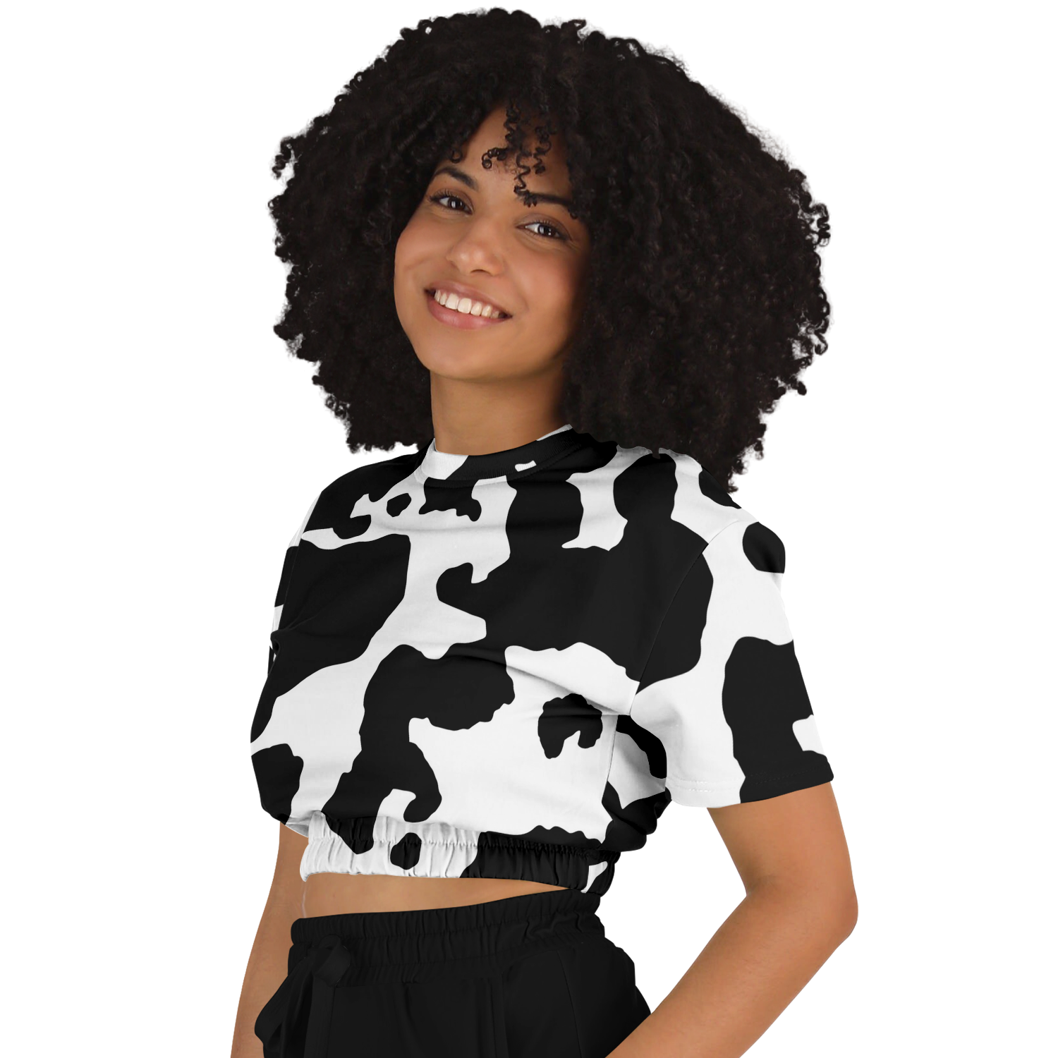 Camo Crop Top Sweatshirt | Black & White Cow Camo Colors