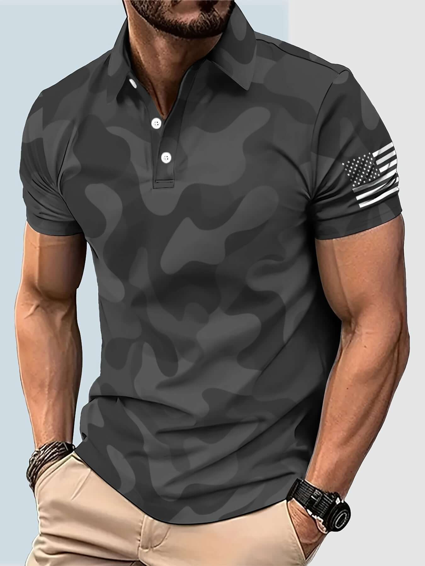 Men’s Camouflage Pattern Print Golf Shirt Camo Colors