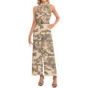 Camo Jumpsuit | Belted Halter Neck | Khaki Camo Colors