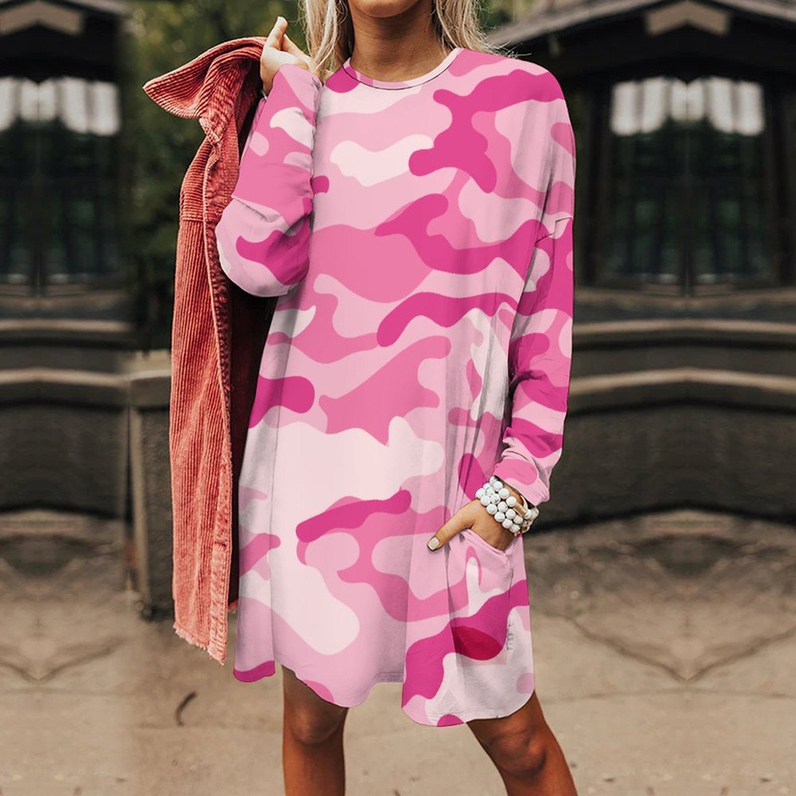 Camo Shirt | Loose Fit Long Sleeves | Lavender Pink Camo Colors