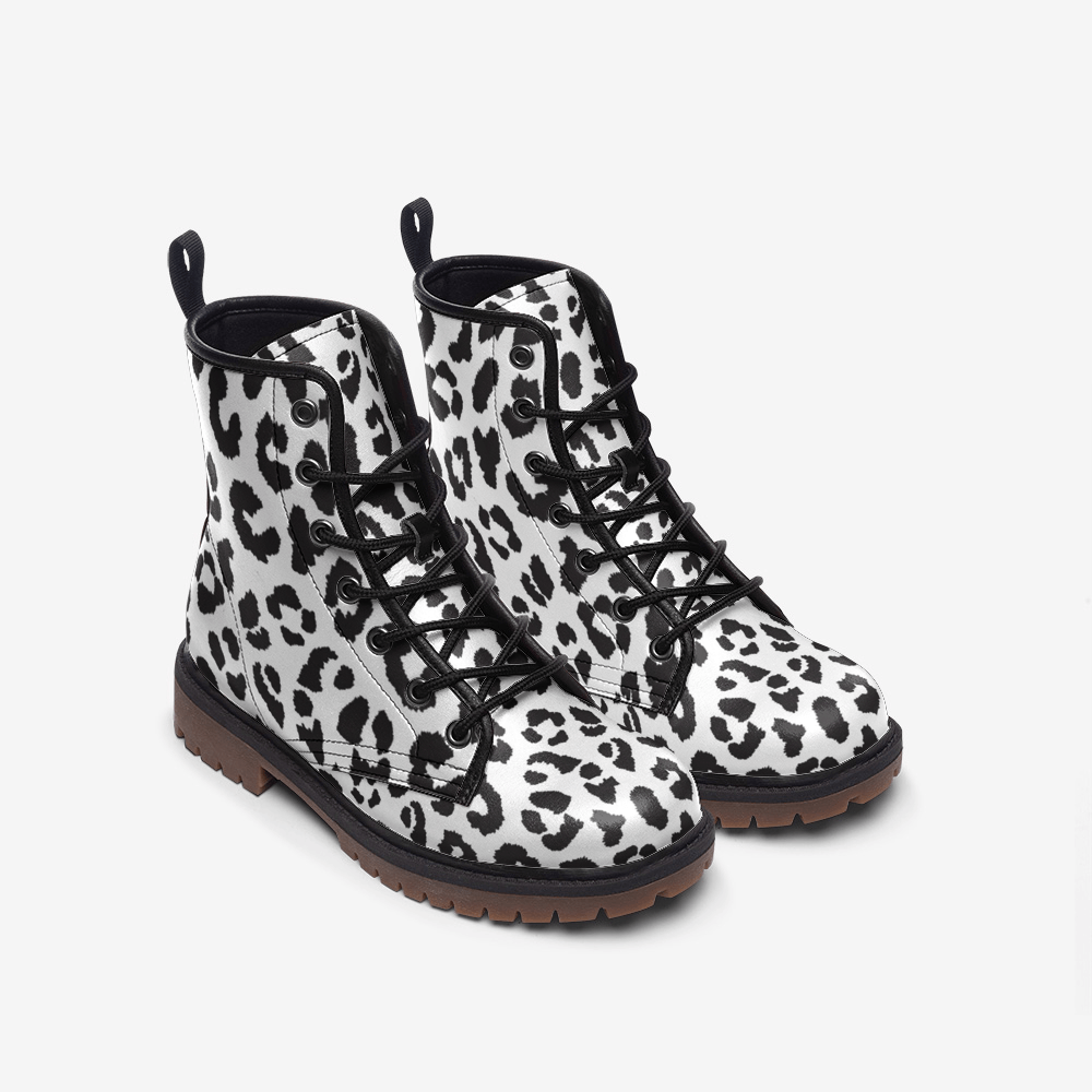 Leopard Boots | Lightweight Leather | Black and White Camo Colors