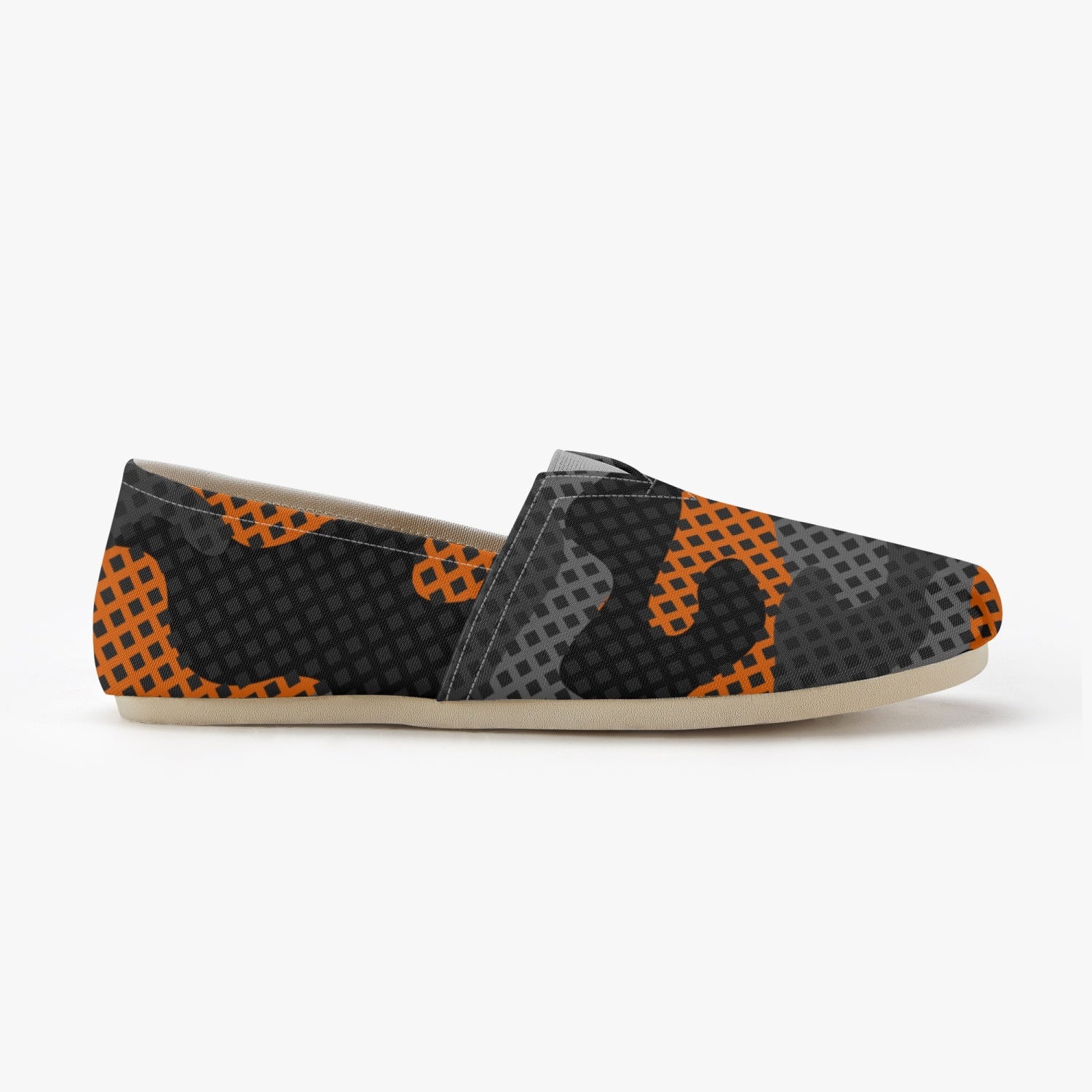 Camo Toms | Black & Orange Pixel Camouflage Canvas Shoes Camo Colors