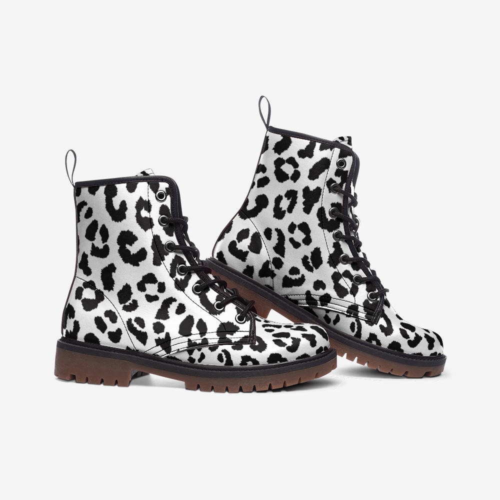 Leopard Boots | Lightweight Leather | Black and White Camo Colors