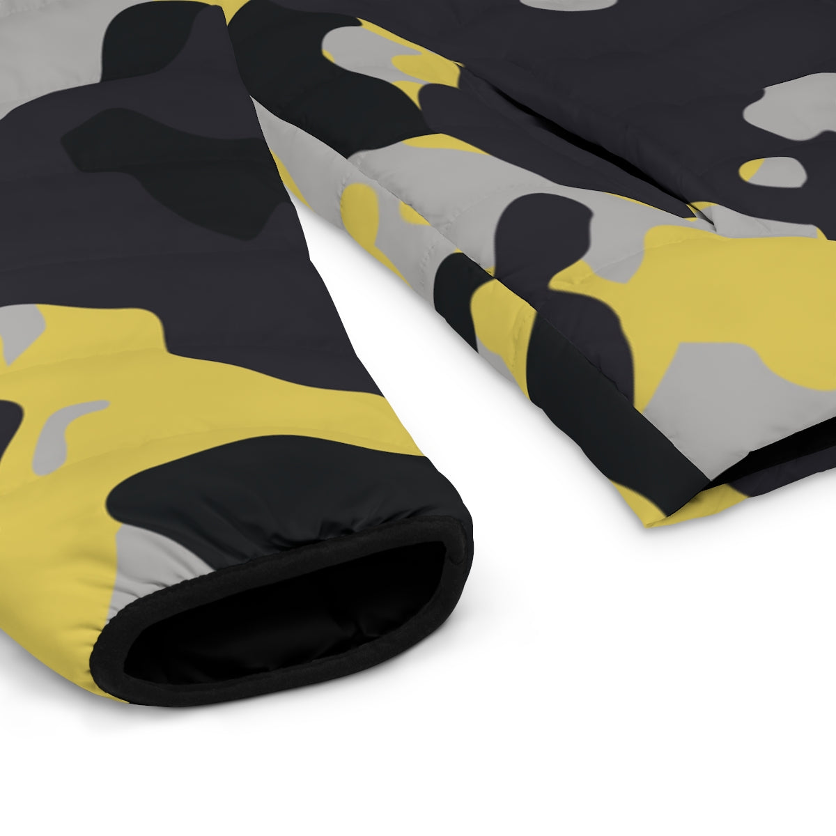Men's Camo Puffer Jacket | Yellow, Black, and Silver Camo Colors