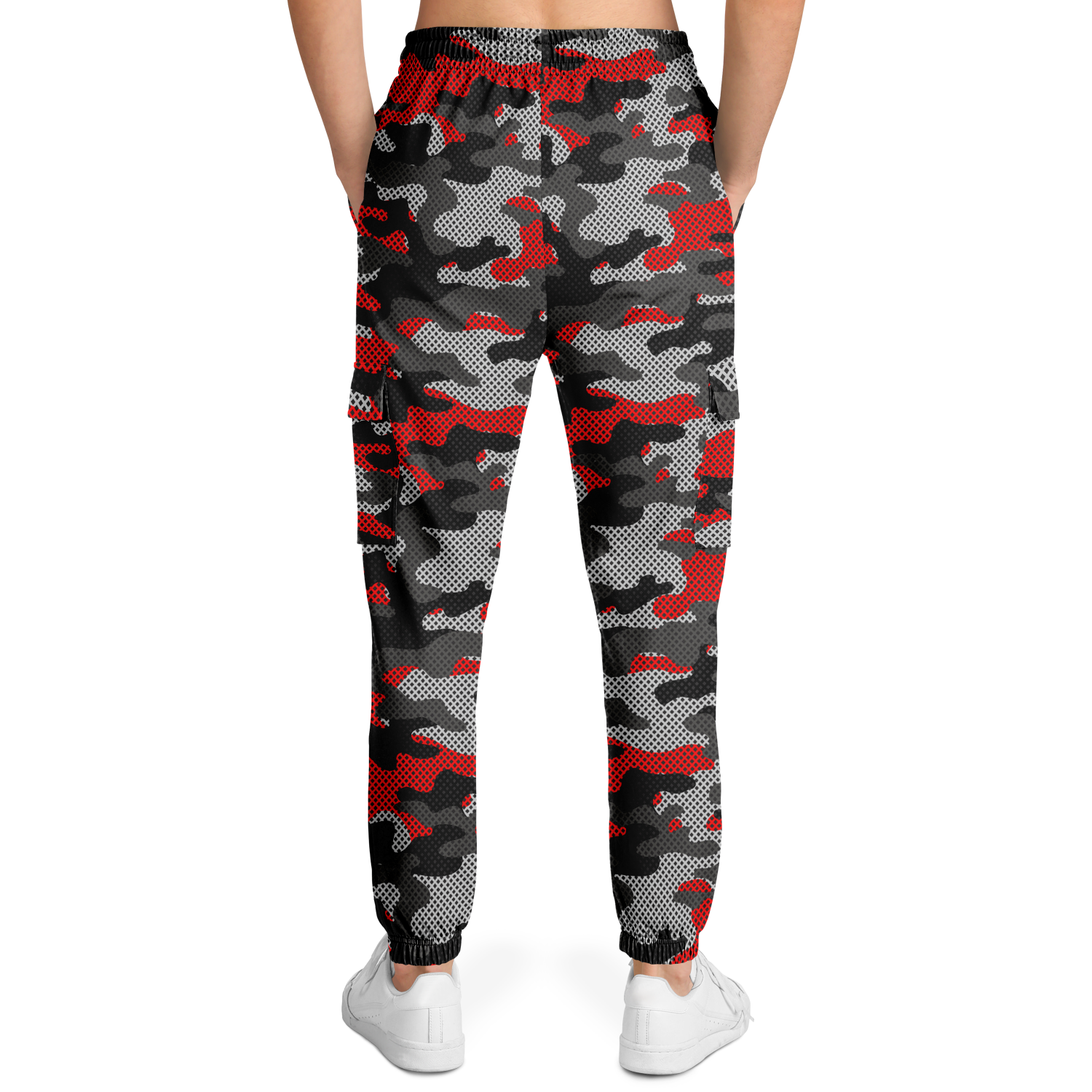 Red Camo Cargo Pants | Mixed Black and Gray Pixel Camouflage Camo Colors