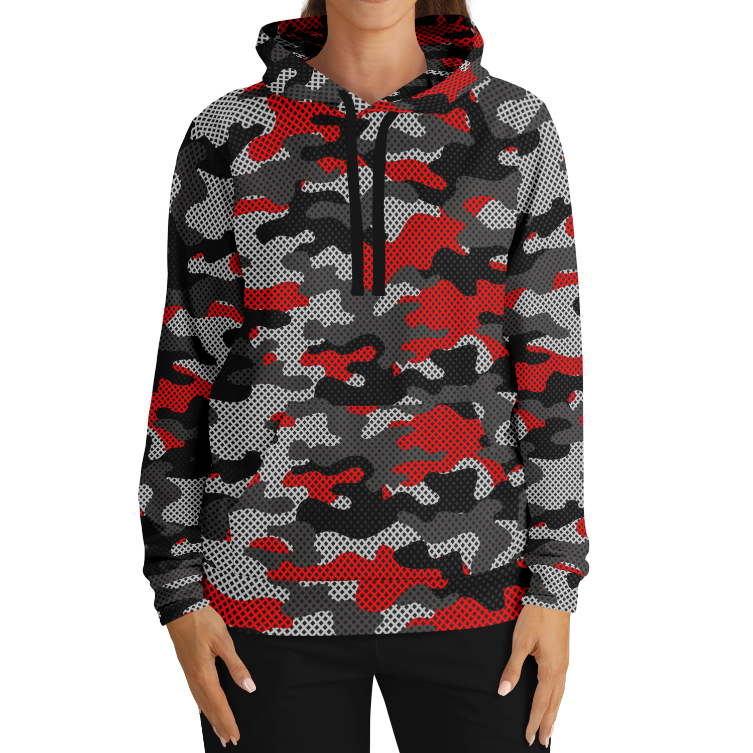 Red Camo Hoodie | Black and Gray Pixel Camouflage Camo Colors