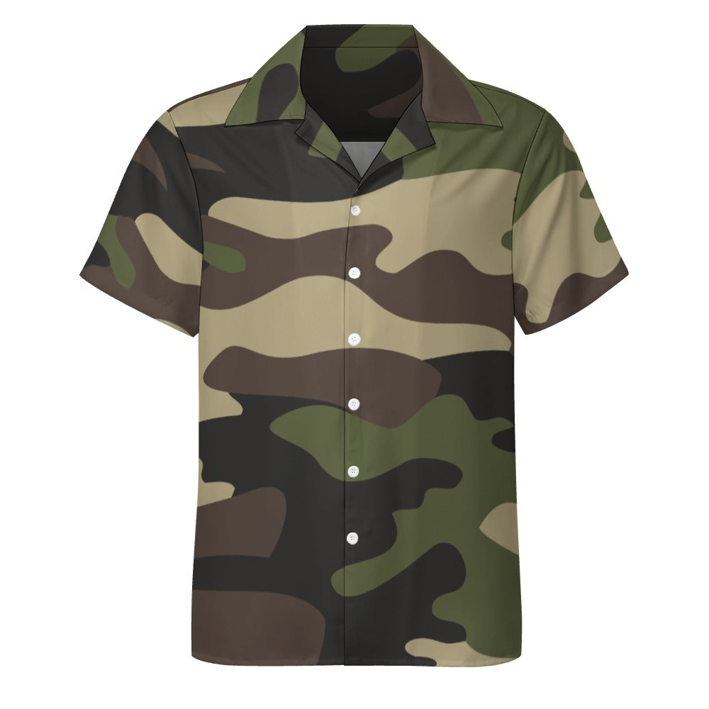 Green Camo Shirt For Men | Cuban Collar Design | Camo Colors