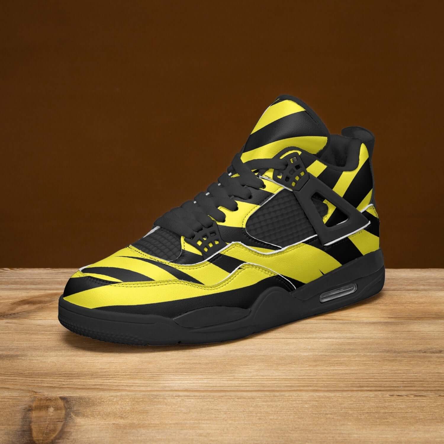Zebra Jordans AJ4 | Yellow and Black Sneakers style Camo Colors