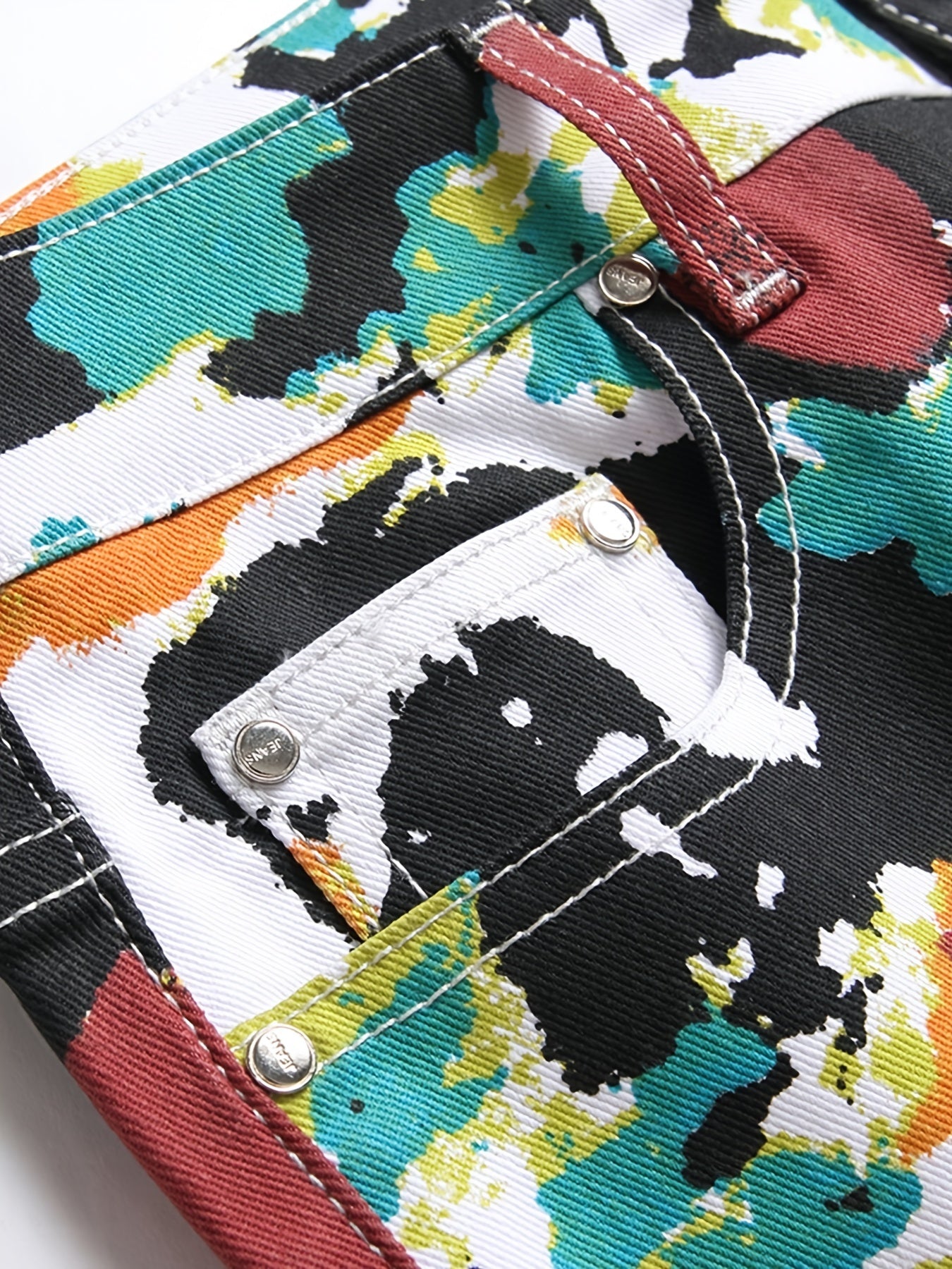 Men'S Casual Printed Jeans, Cotton Blend Denim, Regular Fit Camo Colors