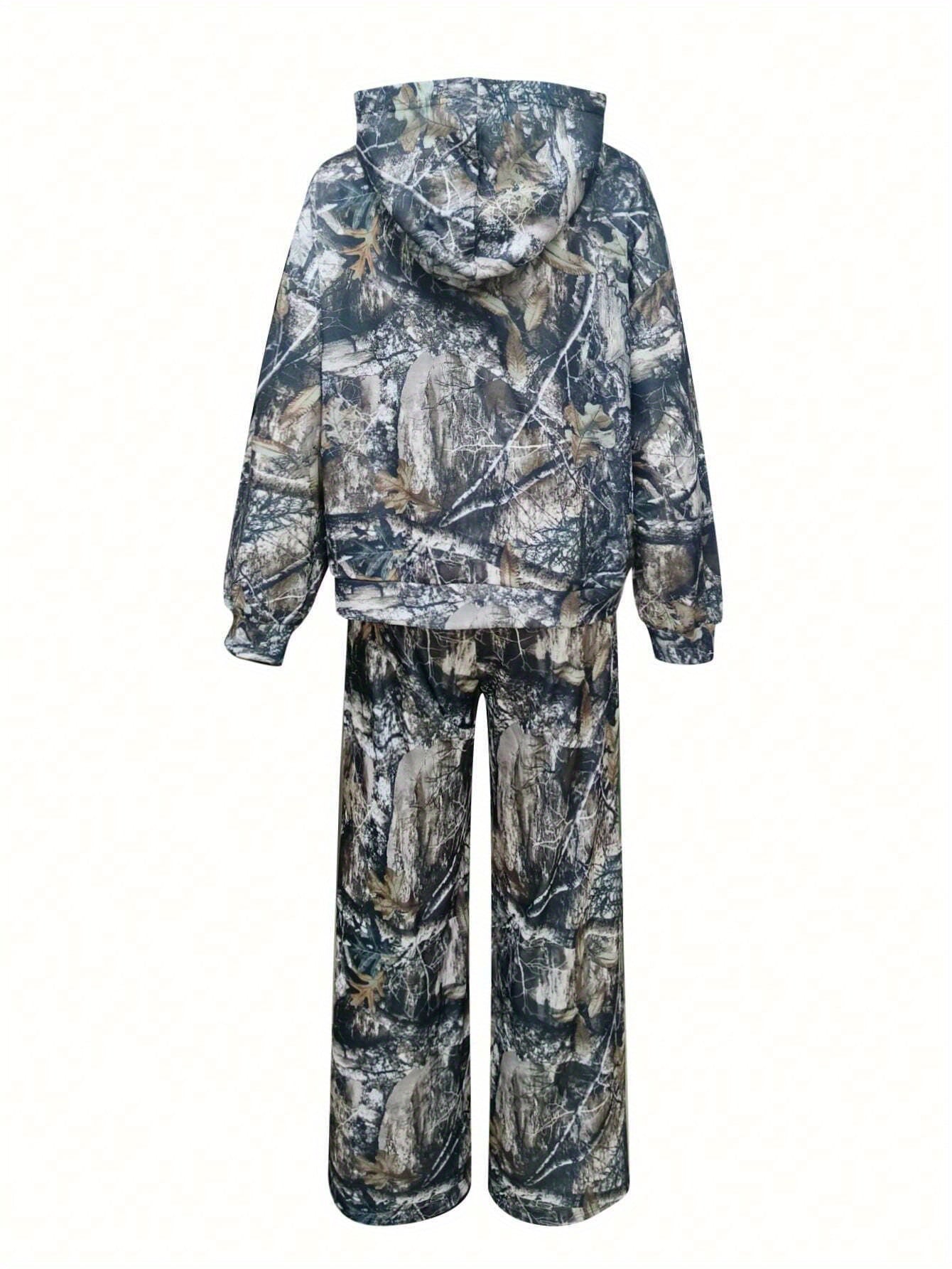 Women's Casual Printed Long Sleeve Zipper Hooded Suit Camo Colors