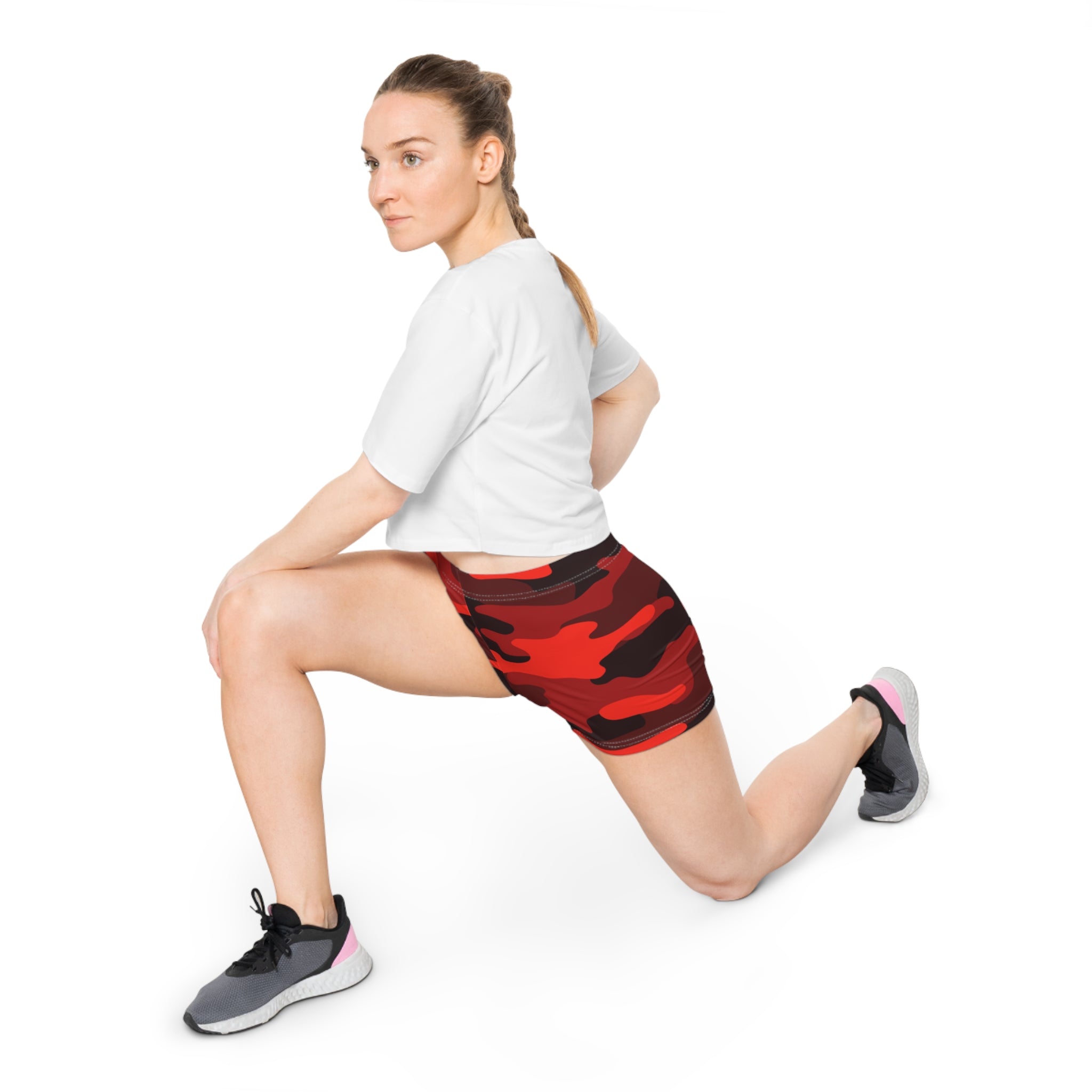 Women's Camo Shorts | Tight Fit | Scarlet Red & Black style Camo Colors