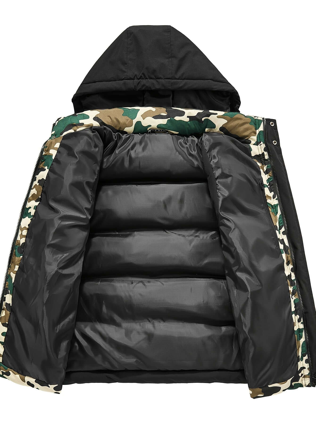 Men's Fleece-Lined Hooded Vest | Stylish Black and Camo Collar Camo Colors
