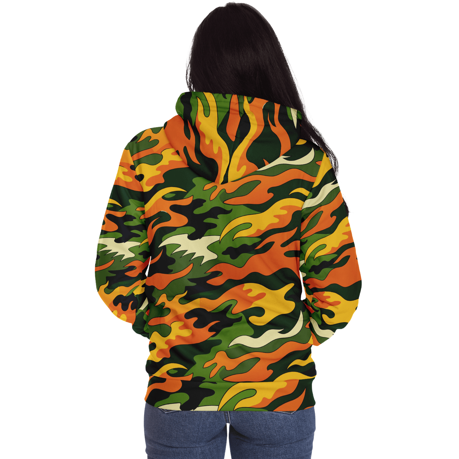 Tiger Flames Zip Hoodie | Cozy Microfleece in Orange Camo Camo Colors