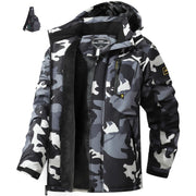 Men's Designer Black Ski Jacket | Fleece with Removable Hood Camo Colors