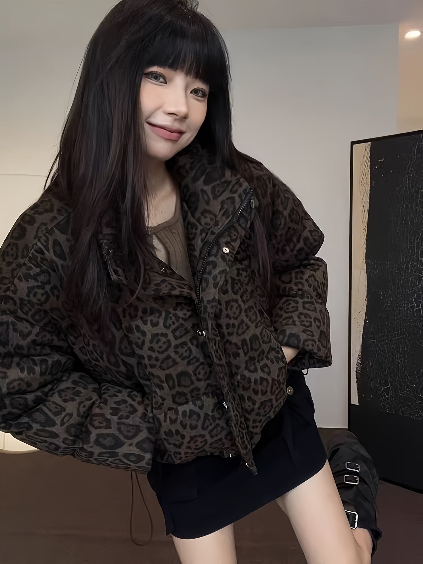 Chic Leopard Print Puffer Jacket for Women | Camo Colors
