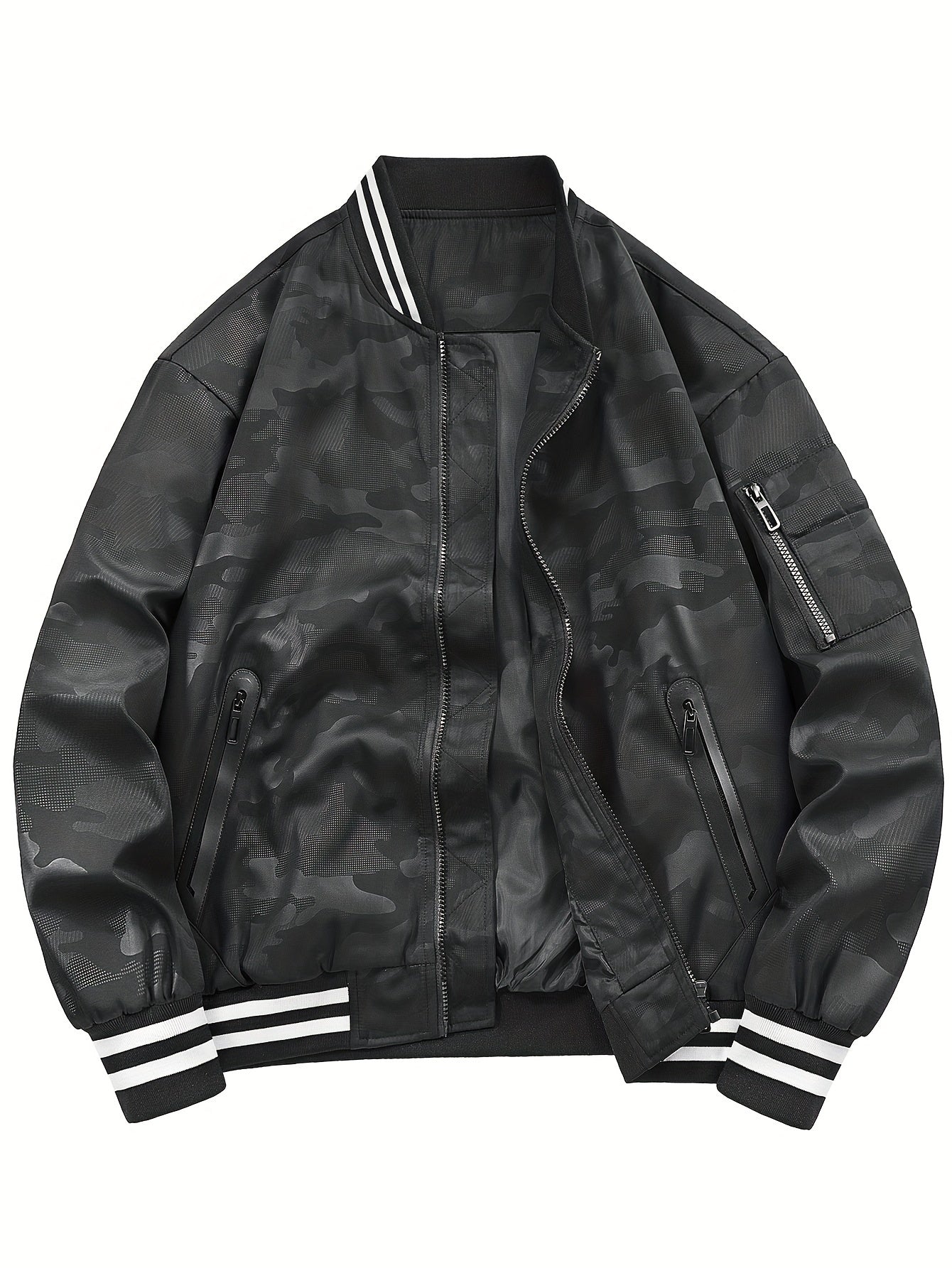 Black Varsity Jacket | Men's Camo Pattern With Long Sleeves Camo Colors