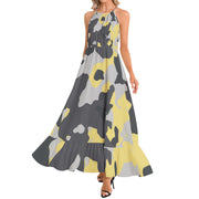 Camo Maxi Dress | Yellow, Black, and Silver Camo Colors