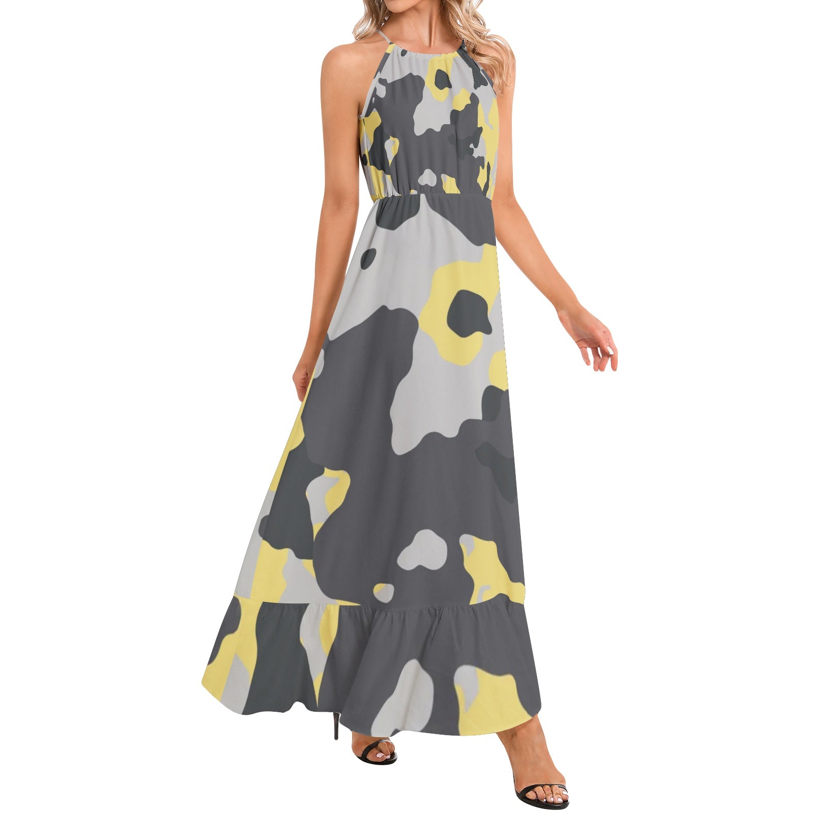 Camo Maxi Dress | Yellow, Black, and Silver Camo Colors