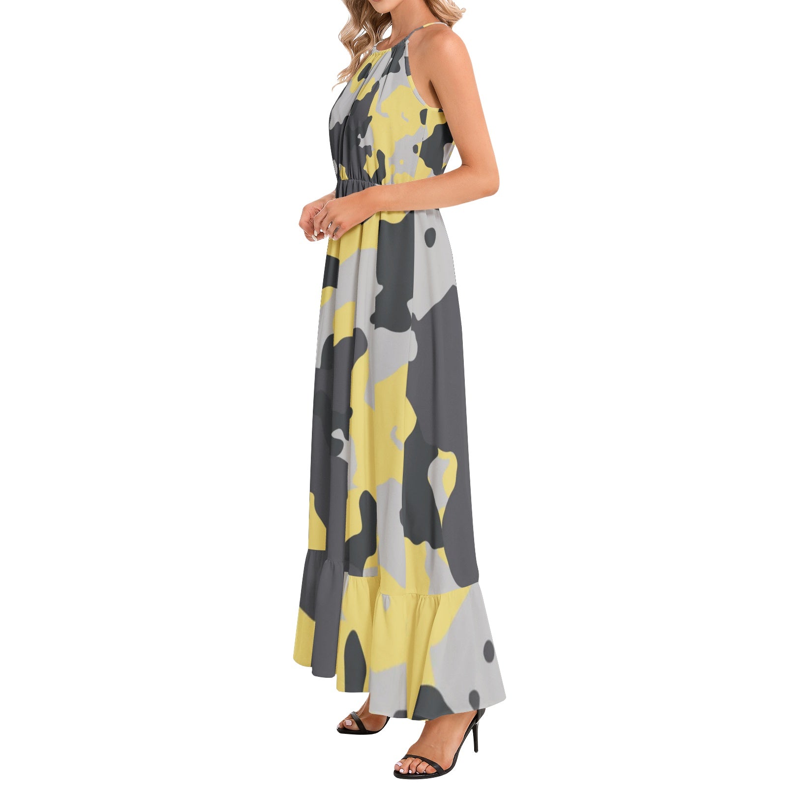 Camo Maxi Dress | Yellow, Black, and Silver Camo Colors