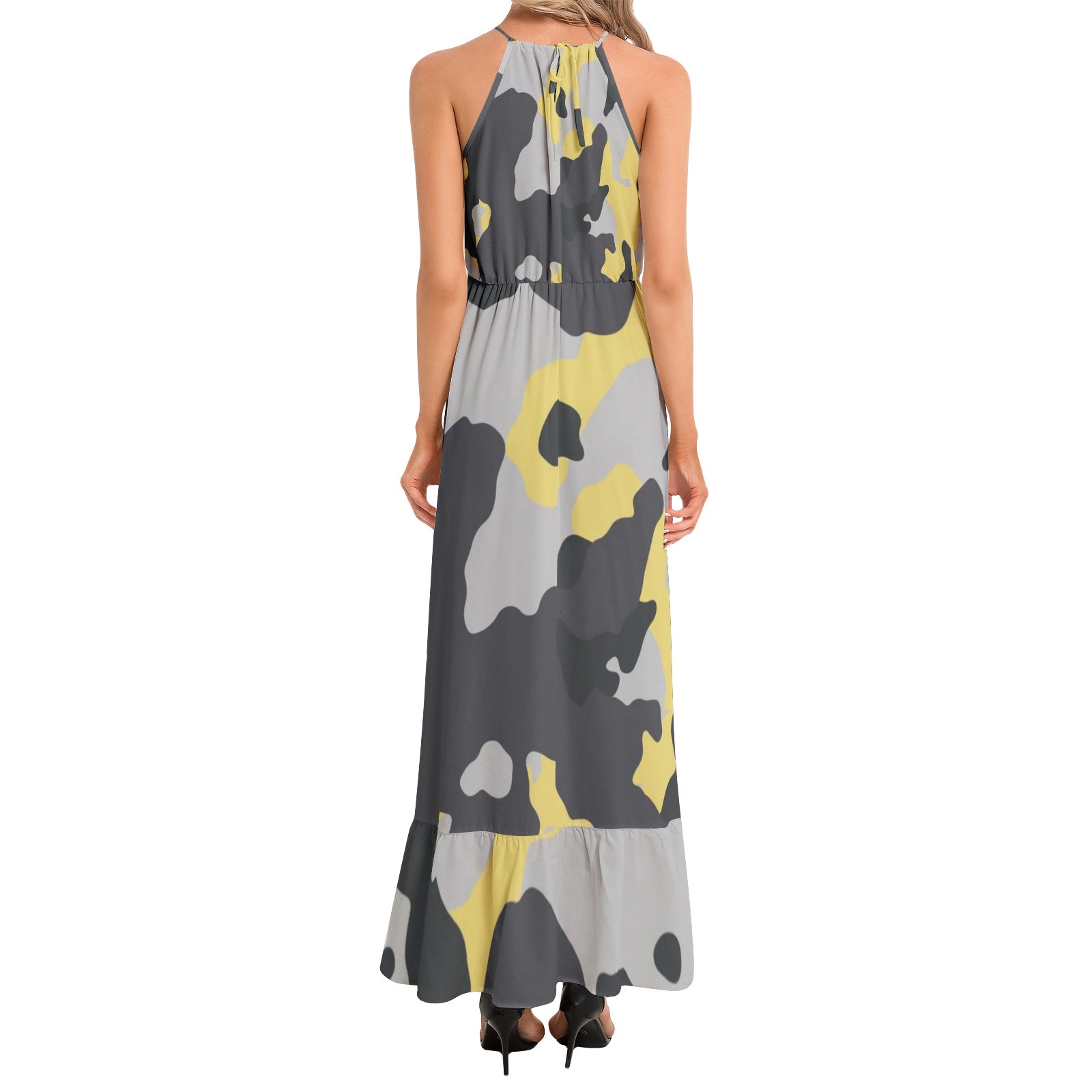 Camo Maxi Dress | Yellow, Black, and Silver Camo Colors