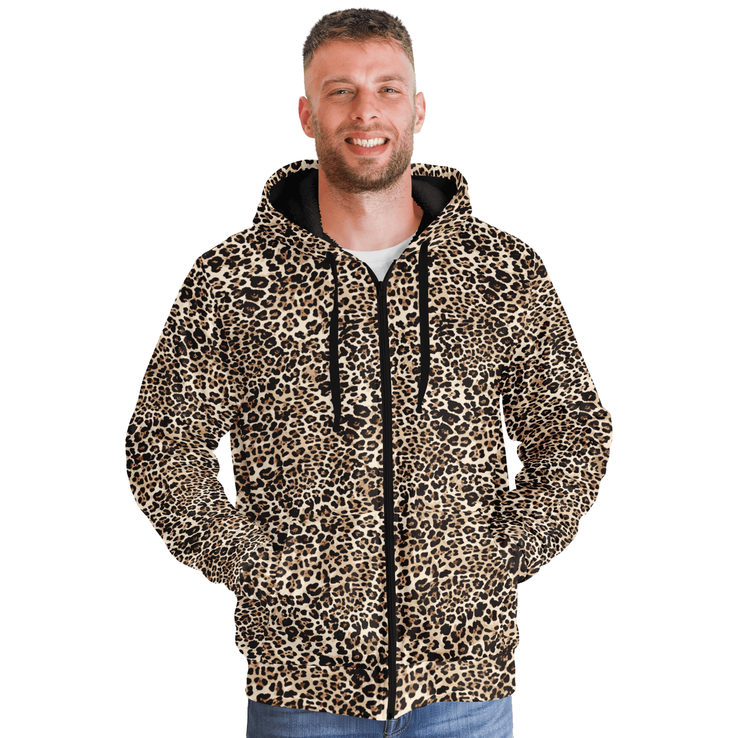Microfleece Zip Hoodie | Classic Brown Leopard Print Camo Colors