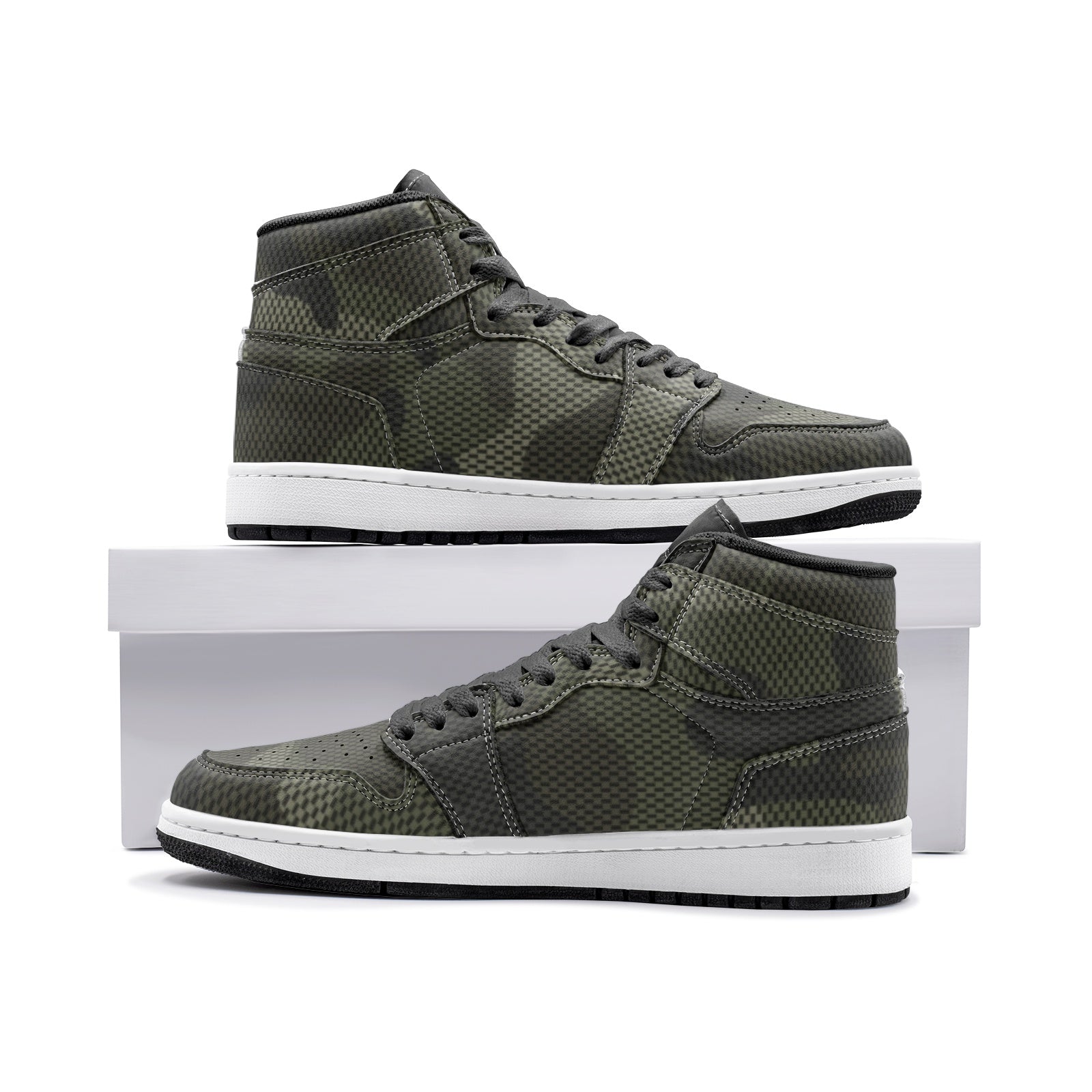 Brown Camo Sneakers AJ 1 | High Top | Digital Dotted Camouflage Style Camo Colors