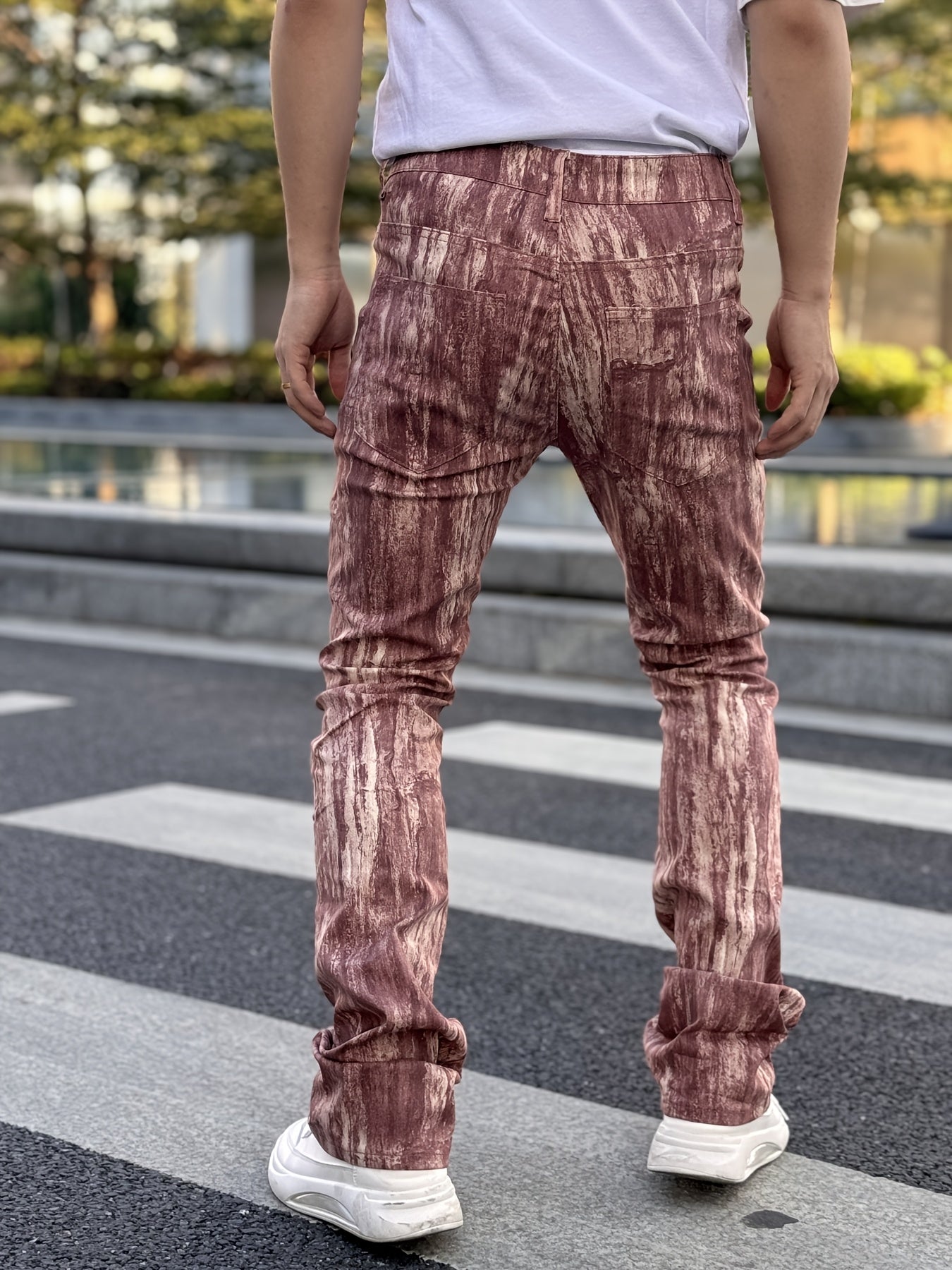 Men's Stretch Denim Flared Pants with 3D Digital Print Camo Colors