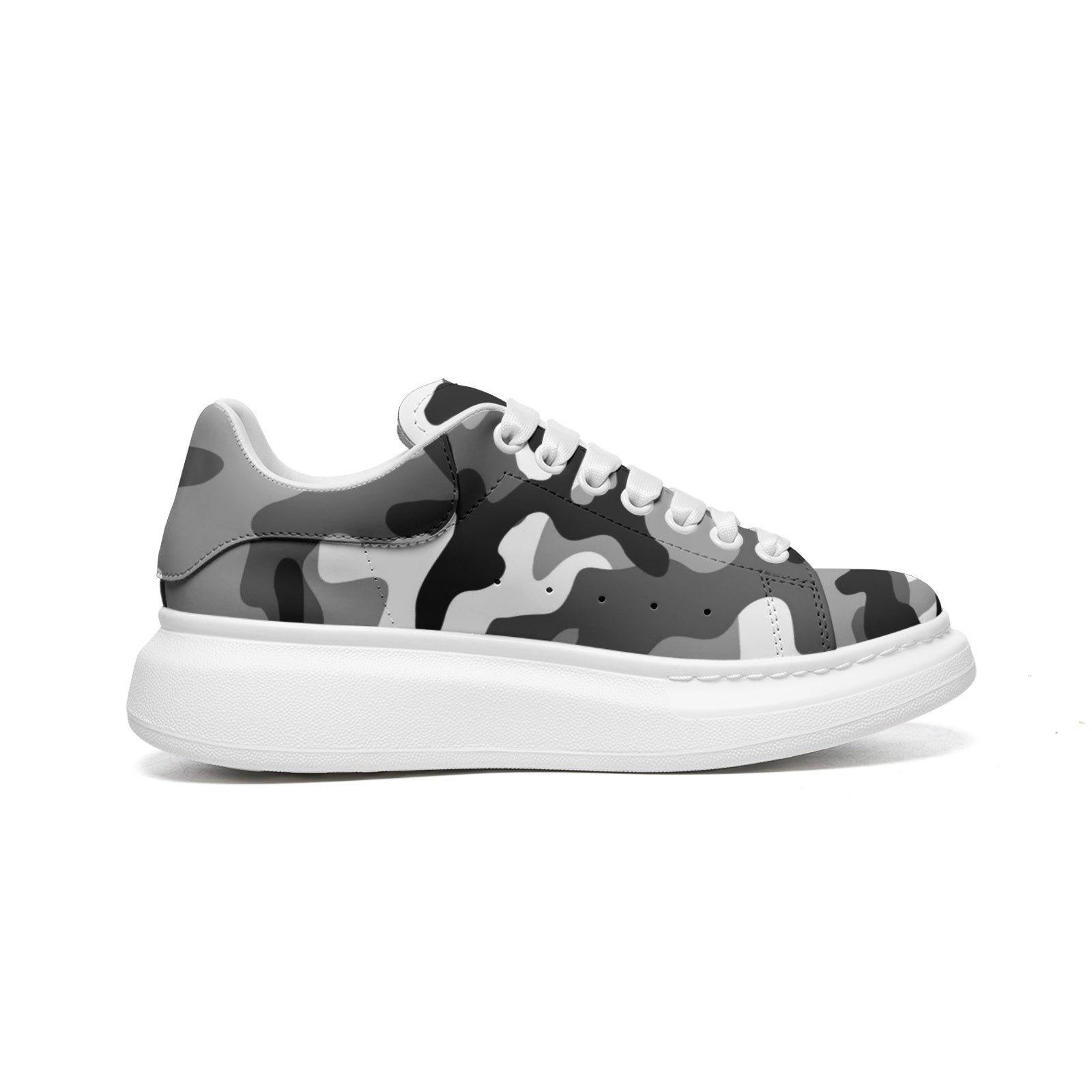 Oversized McQueen Sneakers | Gray, Black, & White Camouflage Camo Colors