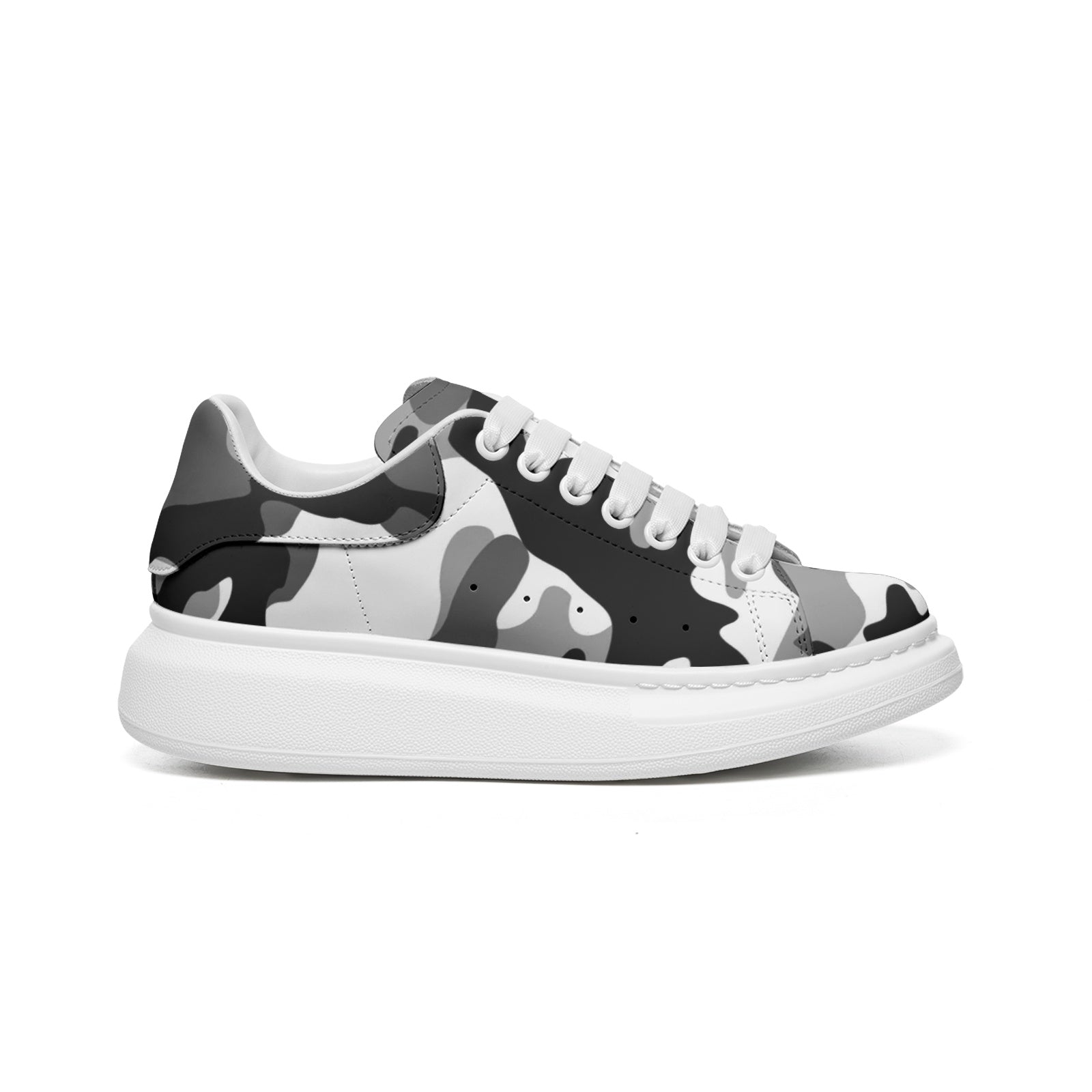 Oversized McQueen Sneakers | Gray, Black, & White Camouflage Camo Colors