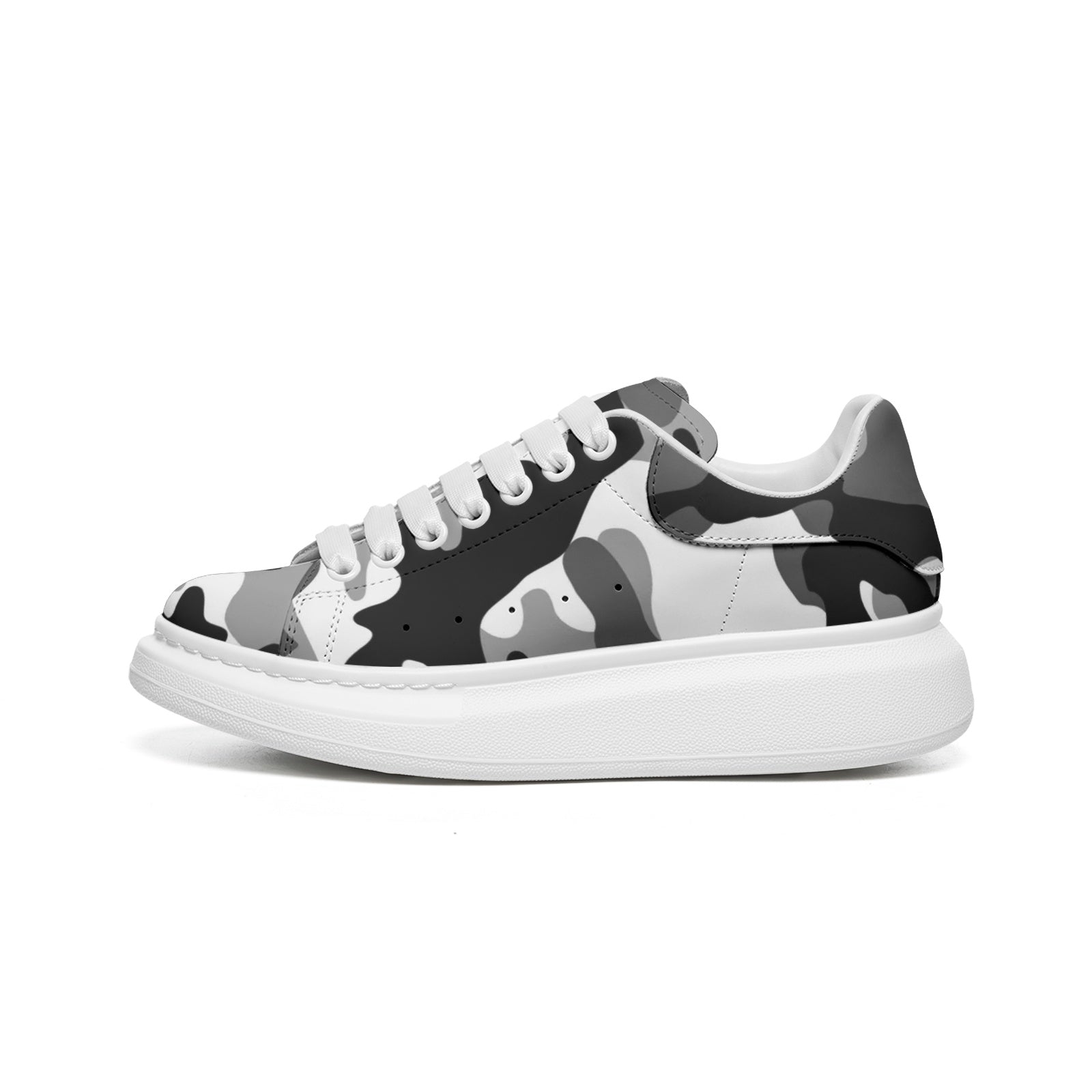 Oversized McQueen Sneakers | Gray, Black, & White Camouflage Camo Colors